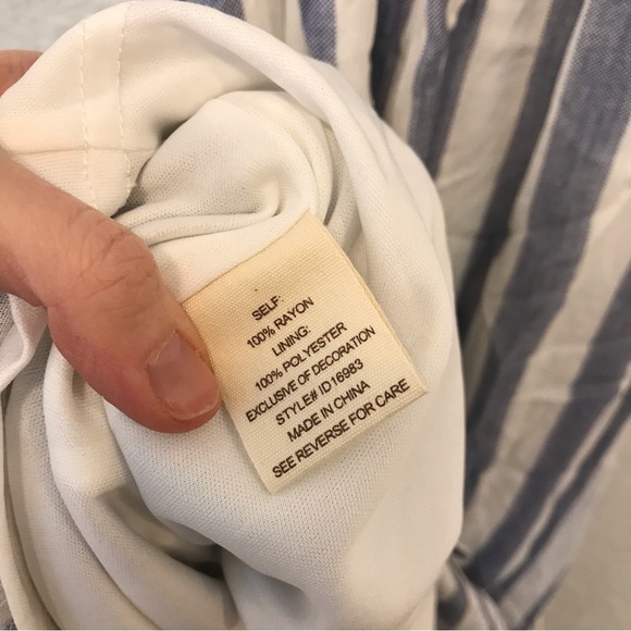 Altar'd State Off Shoulder Maxi Dress Blue White Stripe Fringe Tassel Large - Picture 8 of 9